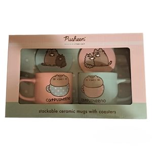 Pusheen Stackable Ceramic Mugs with Coasters